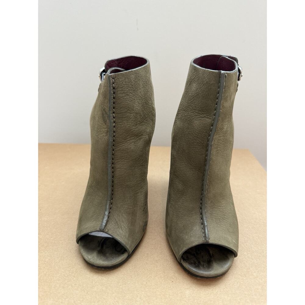 Coach Saratoga Nubuck Peep Toe Booties Size 5 Olive Color - Picture 3 of 12